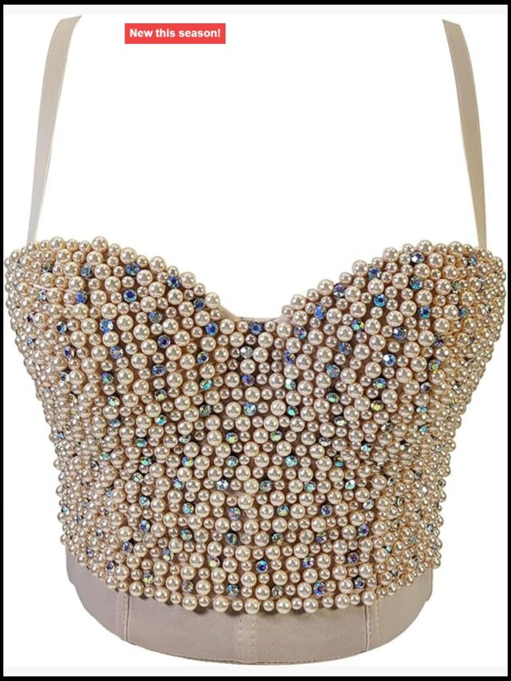 Beaded Rhinestone Bustier Corset Crop Top Sweetheart Neck